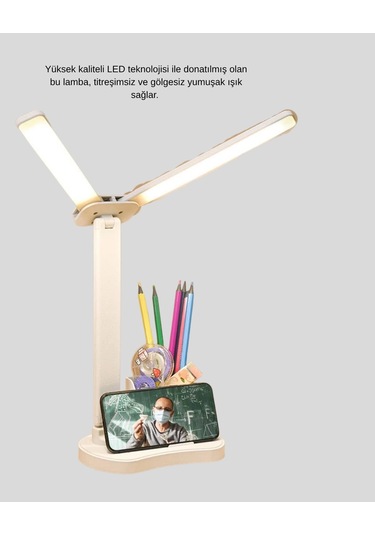 Bfs Kalemlik Ve Telefon Standlı Masa Lambası Kısılabilir Led Işık, Göz Dostu Tasarım Çok Renkli