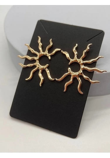 Güneş Figürlü Gold Renk Küpe Gold