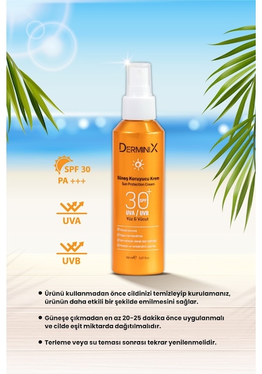 Derminix Yüksek Koruma Yüz ve Vücut Güneş Kremi SPF30+ 150 ML