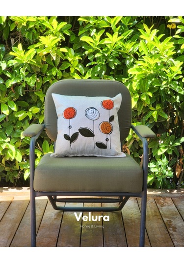 Dekoratif Kırlent & Pinterest Kırlent & Keten Kumaş - Nakış İşleme & A2 Turuncu - Yeşil - Krem