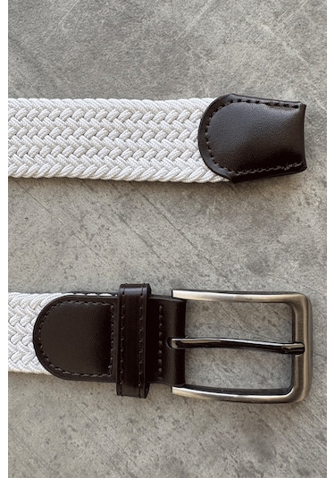 Erkek Hasır Örgü Kemer Beyaz