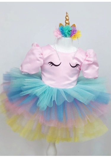 Unicorn Model Kız Çocuk Bebek Abiye Elbise Kostüm (369035771)