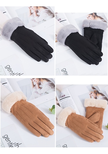 Geeroyoo Kadınlar İçin Kışlık Ekstra Kalın Dokunmatik Ekran Eldiveni - Süet Deri, Sürüş Ve Bisiklet Kullanımı İçin Süet Üç İplik Haki