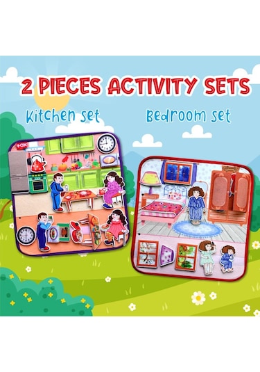 2 Set - 32 Parça Tox Mutfak ve  Yatak Odası Keçe Cırtlı Aktivite S