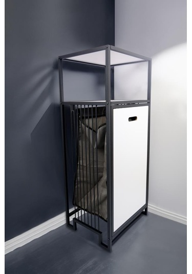 Digithome Metal Kirli Sepetli 2 Raflı Çok Amaçlı Banyo Düzenleyici Raf Organizer Siyah-beyaz Mrs-010 C1-1-369 Beyaz - Siyah