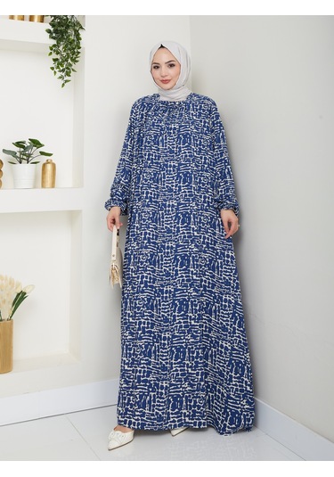 Önü Büzgülü Viskon Elbise - İndigo / E0130 İndigo