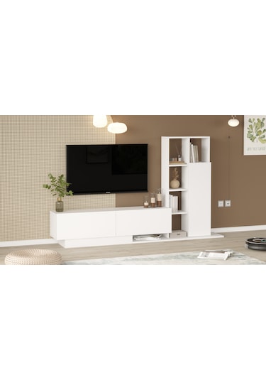 Robin Home Lotus Tv Ünitesi Kapaklı Kitaplık Raf Beyaz