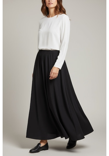 Kadın Beli Lastikli Kalın Kışlık Balık Etek Siyah