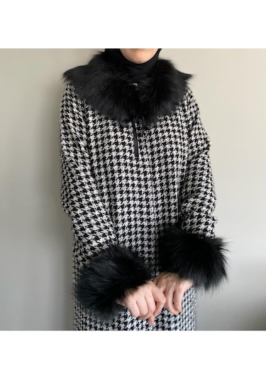 Kürk Yaka / Yaka Kürkü Kollu Takım Siyah Siyah