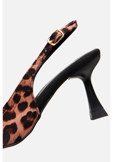 Kadın Taba Leopar Desenli Ayarlanabilir Tokalı Stiletto Taba