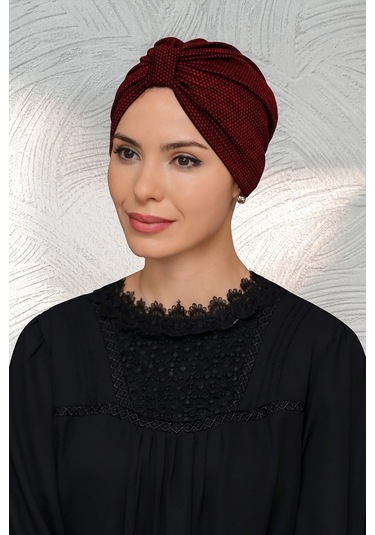 Bordo Pratik Hazır Geçmeli Tesettür Bone Petekli Büzgülü 1204_16 Bordo
