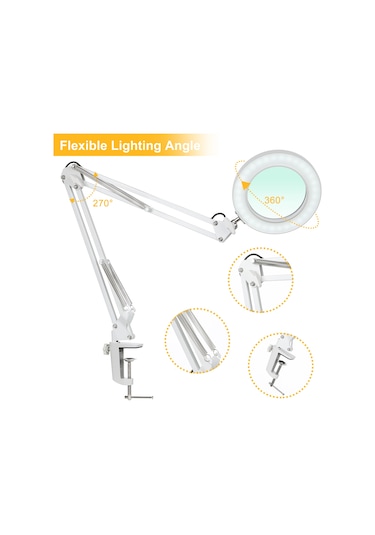 Neoglint 8x Büyüteçli Esnek Kelepçeli Masa Lambası Beyaz