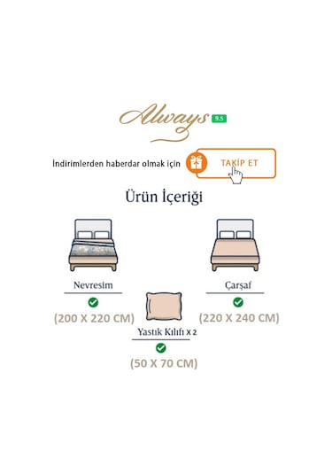 Always Ranforce  Çift Kişilik Nevresim Takımı çiftkuş Antrasit