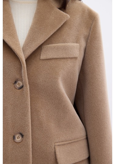 Kemerli Kaşe Ceket Camel Camel