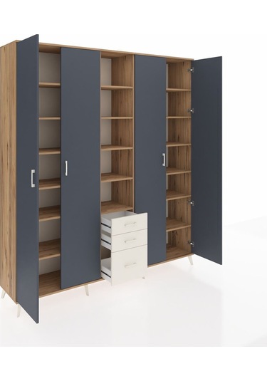 Hyperion Dolap 17 Raflı 3 Çekmeceli 4 Kapaklı 220x44x243 Çam-antrasit/aytaşı Antrasıt/aytası