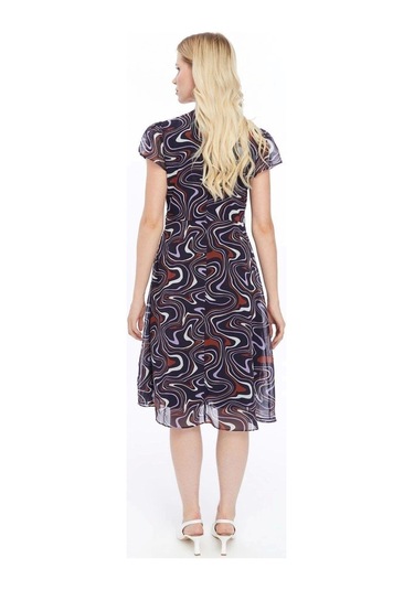 Apsen Kadın Lacivert Desen Kruvaze Yaka Midi Boy Şifon Elbise 4445-110 Lacivert