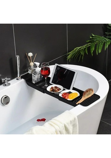 Lichen Uzatılabilir Küvet Raf Banyo Küveti Tepsisi Duş Rafı Beyaz