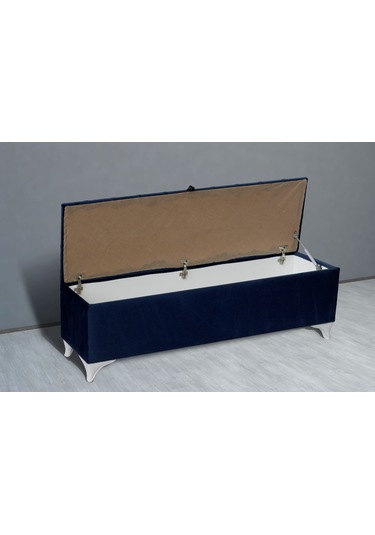 Vetra Sandıklı Bench Puf, Beyaz Mavi