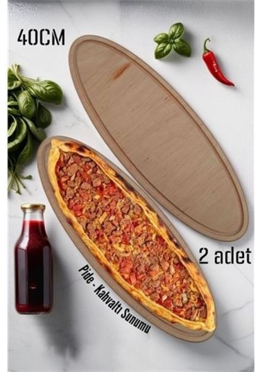 Modacar Ahşap Pide Sunum Ve Kesim Tahtası 2 Adet 40 Cm
