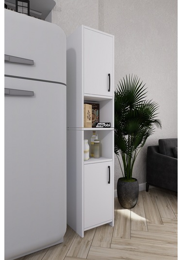 Fella 6 Raflı Çok Amaçlı Dekoratif Mutfak Dolabı Beyaz Beyaz