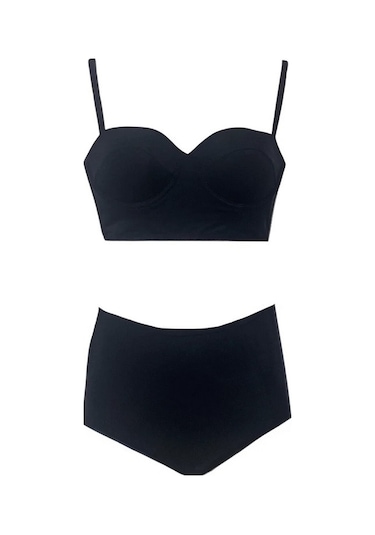 Zi Siyah Yüksek Bel Bikini Alt Üst Takım