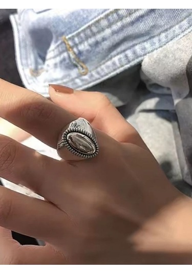 925 Ayar Gümüş Oval Bohem Tarz Ayarlanabilir Yüzük