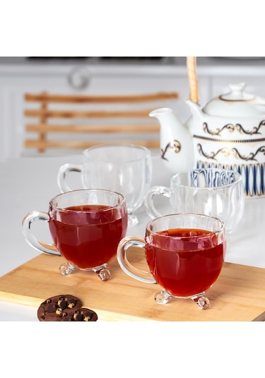 Porsima 15719 Ayaklı Kulplu Desenli 4'lü Cam Bardak 200 Cc