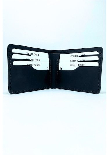 El Yapımı Hakiki Deri Premium Cüzdan Siyah Geniş Model Siyah