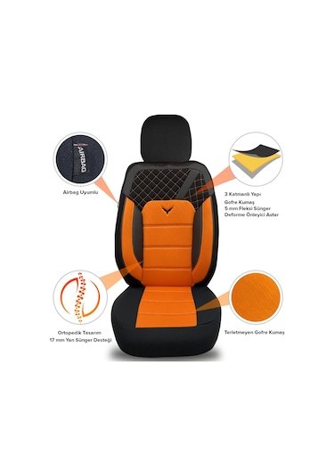 Minderland K1 - Suzuki Splash İle Uyumlu Koltuk Kılıfı, Tam Takım/turuncu-siyah