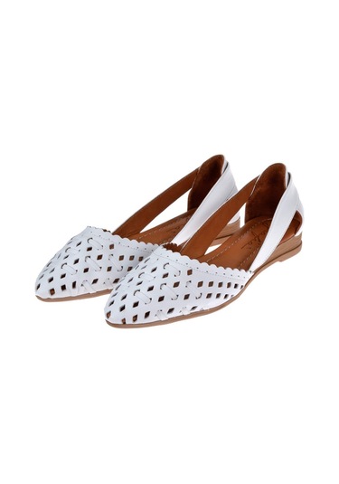 Pullman Hakiki Deri Kadın Babet Plm 606 Beyaz Beyaz