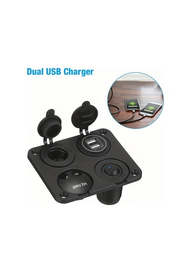 Boatshop1 Mavi 1 Adet 4lü 12v Cift Usb Sarj Cihazi Led Voltmetre Vida Ve Dubel İle Kolay Montaj Karavan Araba Tekne Icin