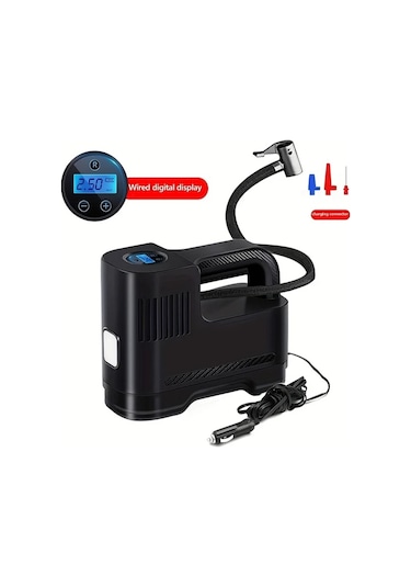 Siyah Taşınabilir Dijital Lastik Şişirici Led Işıklı - Çakmak Gücüne Bağlı, Arabalar & Motosikletler İçin Uygun