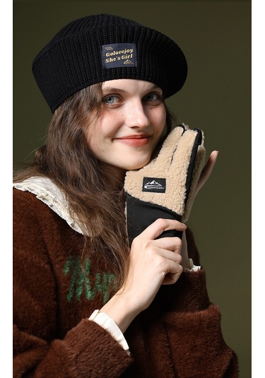 Snapbuy Unisex Kışlık, Parmak Açılır Dokunmatik, Kalın Peluş Eldiven Camel