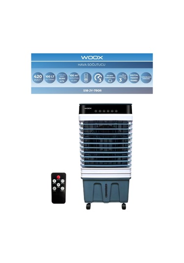 Woox 100 Lt Su Kapasiteli, 420 Watt, Otomatik Salınım, Dijital Touch Panel Portatif Hava Soğutucu