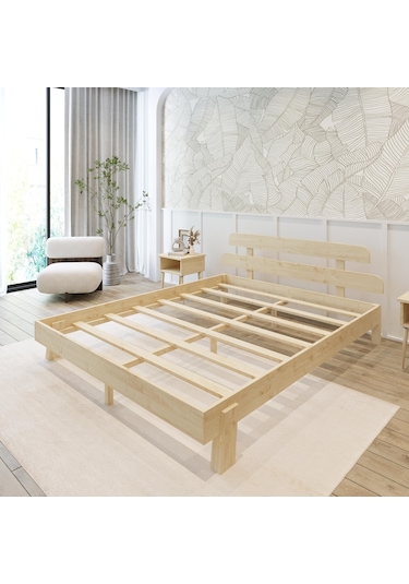 Lotus New Model Doğal Ahşap Karyola Ve İki Komodin Set-142 140 x 190