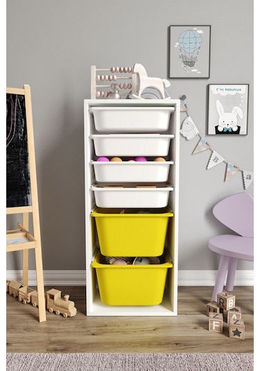 %100 Mdf - Large Mono 6 Sepetli Oyuncak Dolabı Sarı