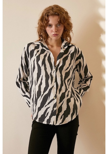 Never More Zebra Desen Modal Gömlek Zebra Desen/siyah Çok Renkli