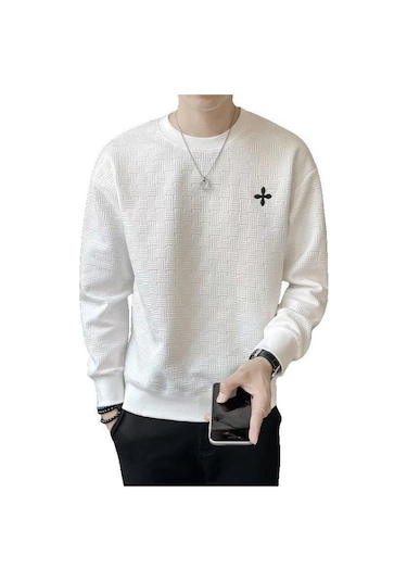 Sonbahar Yeni Erkek Uzun Kollu Kazak Gençlik Trendi Moda Çok Yönlü Rahat Yuvarlak Yaka Tide Erkek Siyah