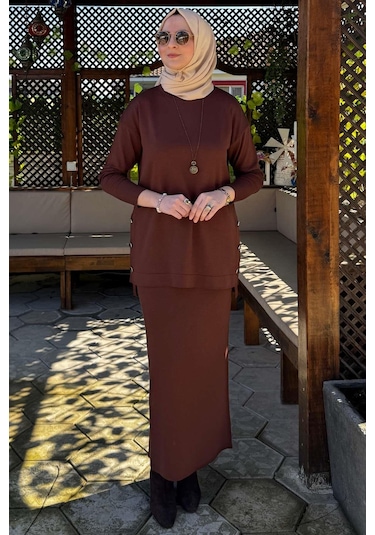 Sezen Triko Takım Kahve Çok Renkli