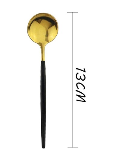 6 Adet Siyah Yemek Takımı Kaşık Seti Ayna Paslanmaz Çelik Çatal Bıçak Kaşık Seti Yemek Takımı Kahve Çay Kaşığı Sofra Ev Mutfak Gümüş Siyah & Altın Siyah - Altın