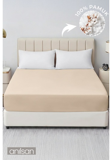 Düz Bej Lastikli Çarşaf %100 Pamuk Tek/çift Kişilik Ev, Otel Çarşafı,63 Tel Bej