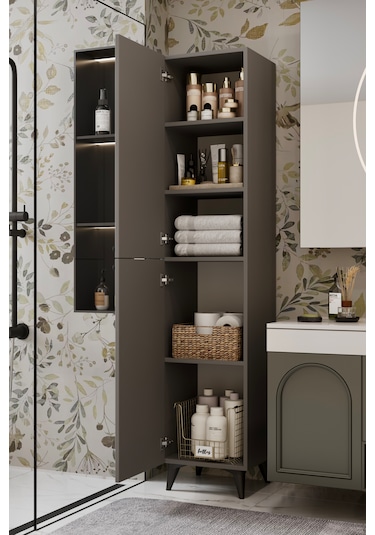 Ramses Çok Amaçlı Dolap - Kiler Dolabı - Banyo Dolabı - Ayakkabılık - Mutfak Dolabı Mdf Gri