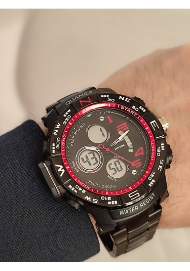 Quamer Erkek Kol Saati Analog Ve Digital Metal Kordonlu 2176 Siyah