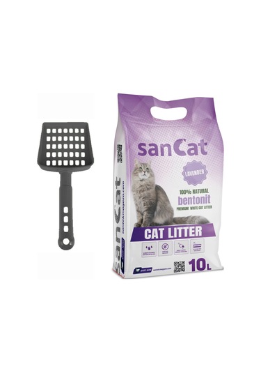 Sancat Premium Lavanta Kokulu Topaklaşan Beyaz Bentonit Kedi Kumu 10 L + Kürek