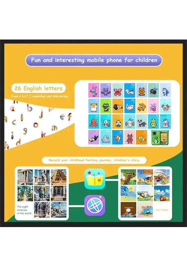 Çocuklar İçin Eğitici Telefon Dokunmatik Ekran Çift Kameralı Fenerli Müzik Çalar Oyun Video Mor