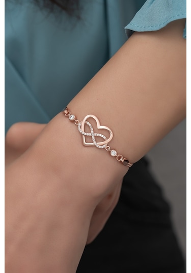Nereze 925 Ayar Gümüş Rose Sonsuz Kalp Bileklik