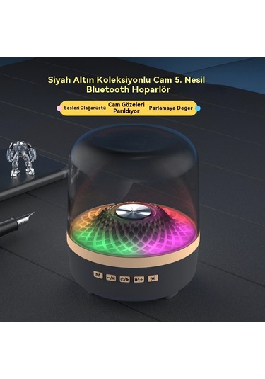 Masaüstü Renkli Rgb Işıklı Cam Kristal Kablosuz Bluetooth Hoparlör