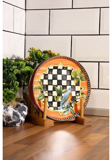 Prdtbk-0017 Miss Betty 2'li Damalı Emaye 20 Cm Pasta Tabağı 001