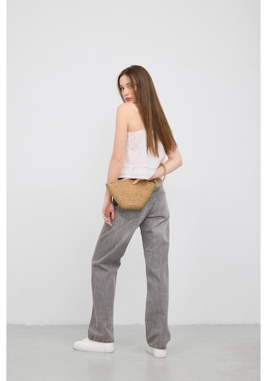 Shule Bags Rome Handmade Hasır Clutch Çanta Vizon Vizon