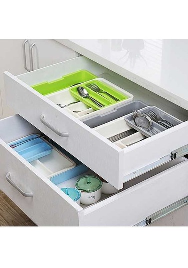 Bosphorusboutique02 7 Bölme Uzatılabilir Çekmece Giderleyici: Mutfak Çatal Bıçak Kaşık Saklama Kutusu Mavi Diğer